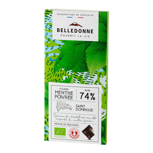 Tablette fourrée - chocolat noir 74% menthe poivrée - 1